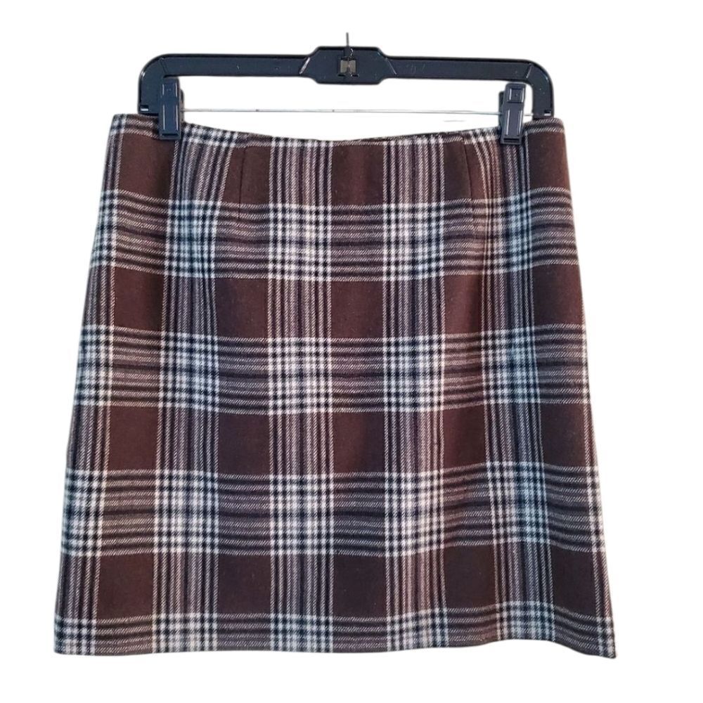 BOSTON PROPER Women's Mini Skirt Plaid Wool Blend Size 6. Y2k